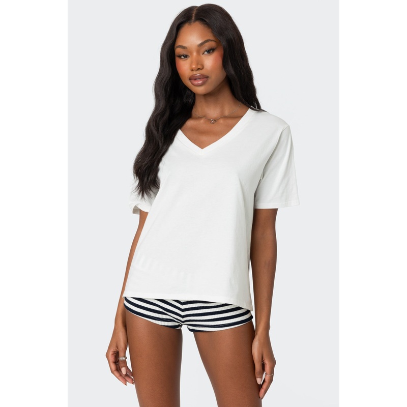 Loose Fit V Neck T Shirt WHITE XS