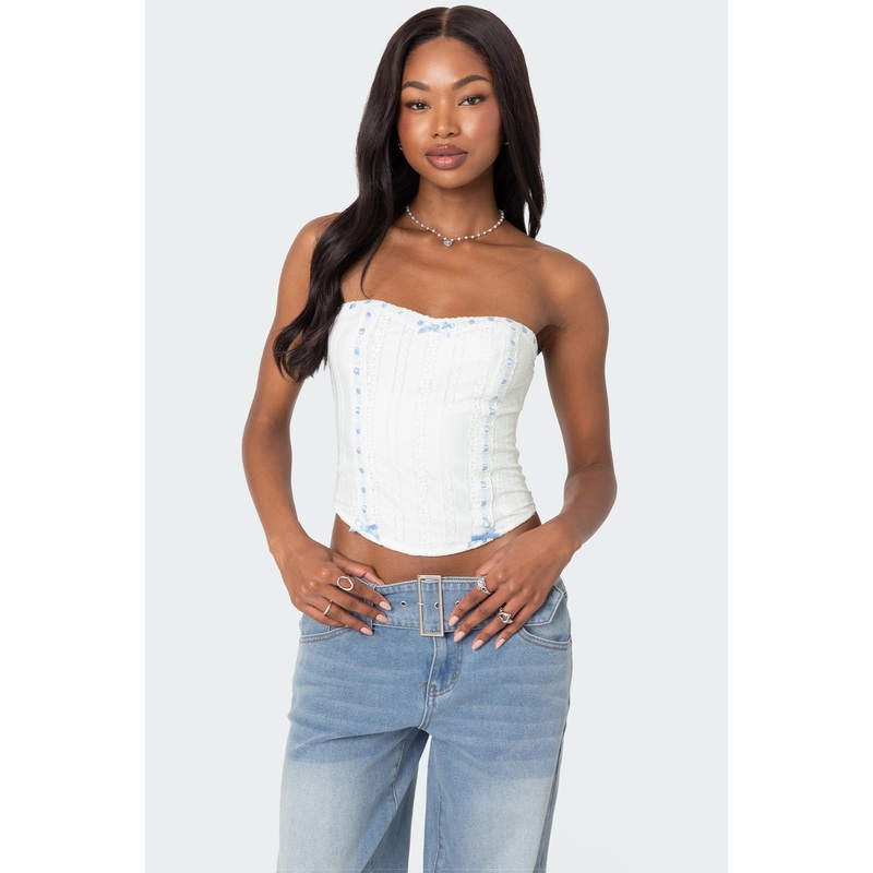 Mist Lacey Ribbon Corset WHITE XS