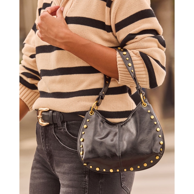 Musee Studded Leather Shoulder Bag Black O/S