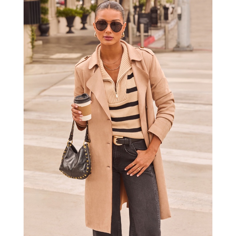 Pinecrest Suede Trench Coat Khaki XS