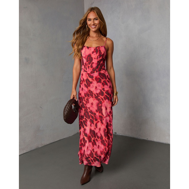 Soria Abstract Slip Maxi Dress Red Multi S