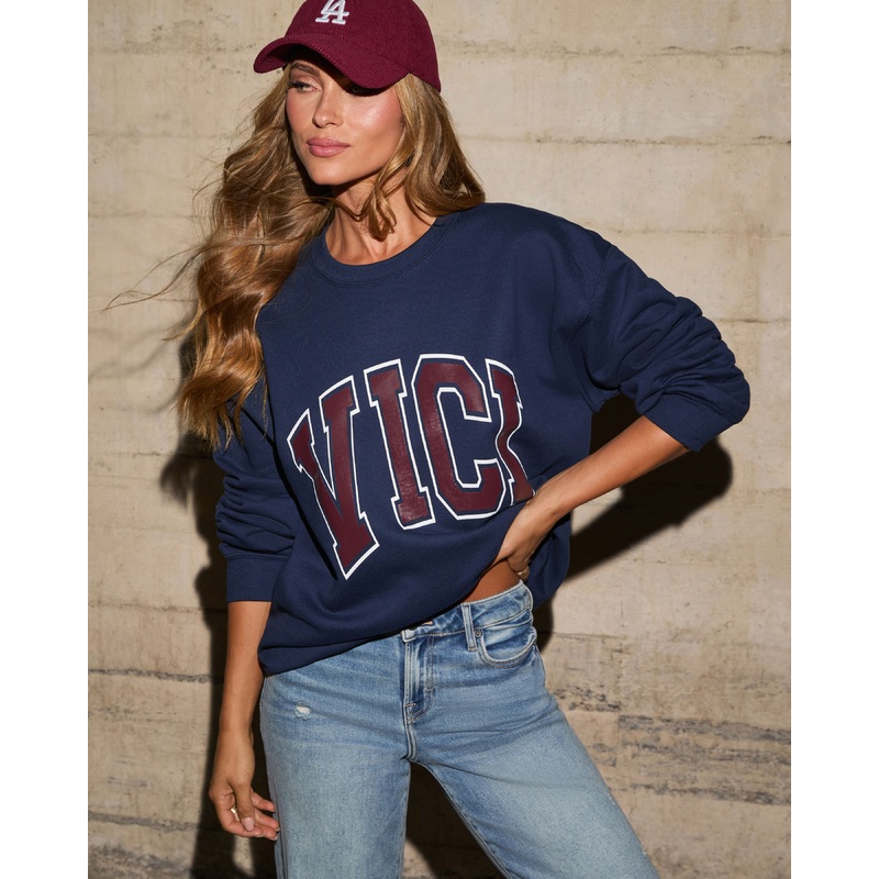 VICI Drop Oversized Graphic Sweatshirt Navy XS/S