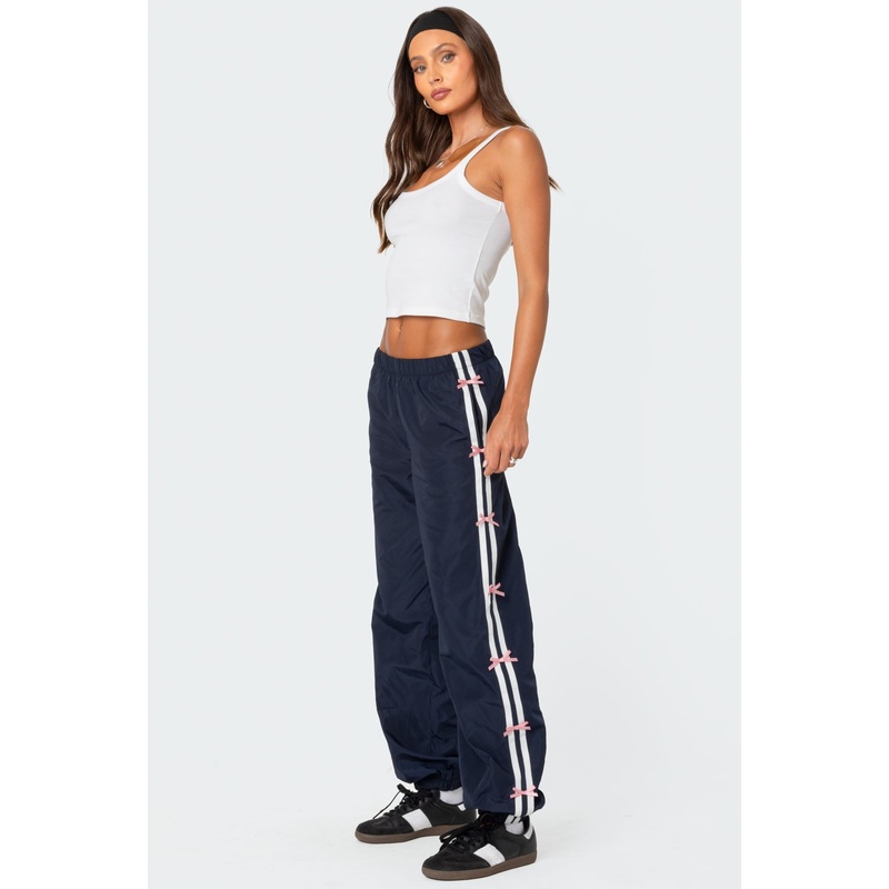 Bow Stripe Nylon Track Pants NAVY XS