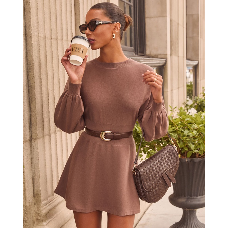Hildie Mini Sweater Dress Taupe XS