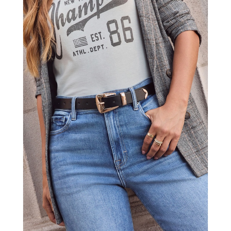 Lessette Leather Metal Buckle Belt Black O/S