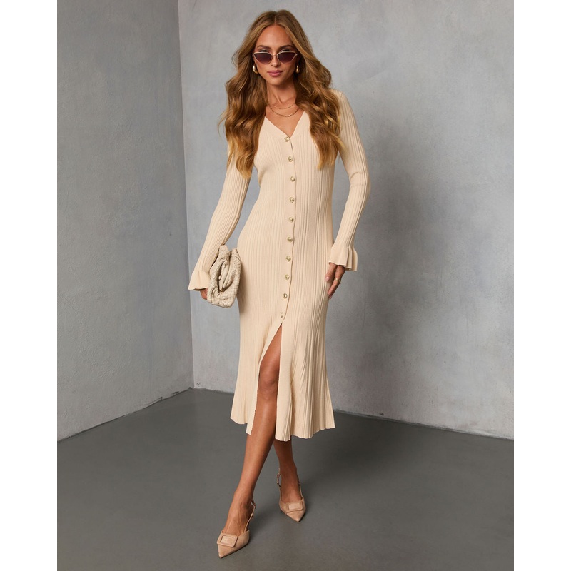 Robbyn Fit and Flare Knit Maxi Dress Cream XS