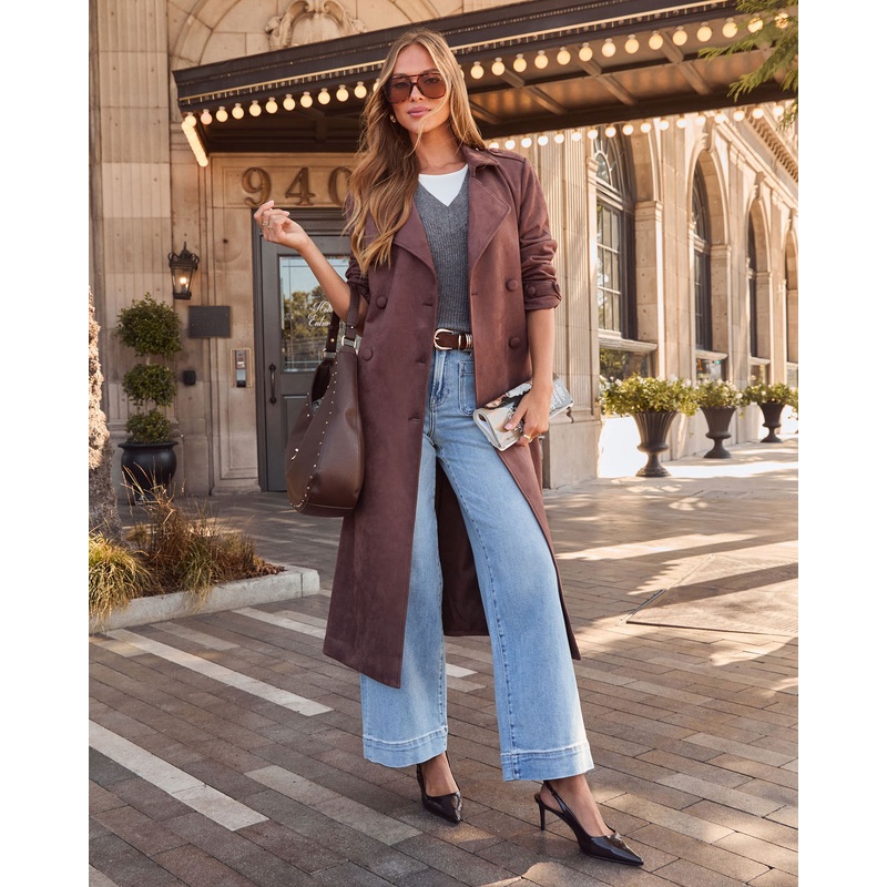 Thistlewood Suede Waist Tie Trench Coat Chocolate XS