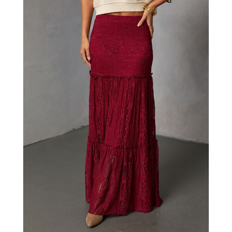 Alene Lace Maxi Skirt Burgundy S