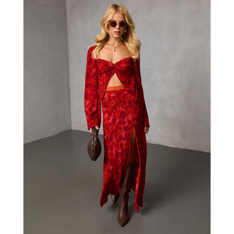 Astrella Abstract Flyaway Top Red Print S