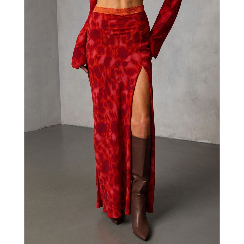 Astrella Abstract Maxi Skirt Red Print S