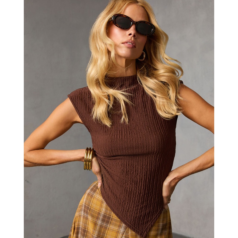 Atina Asymmetric Hem Top Chocolate S