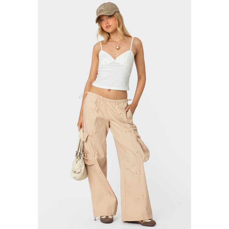Bow Trim Cargo Parachute Pants BEIGE XS