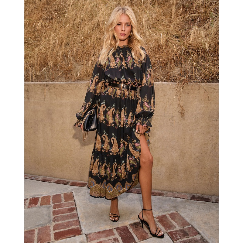 Silent Rue Printed Maxi Dress Black Multi S