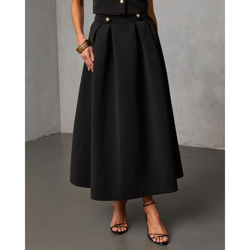 Velmira Pleated Flare Midi Skirt Black S