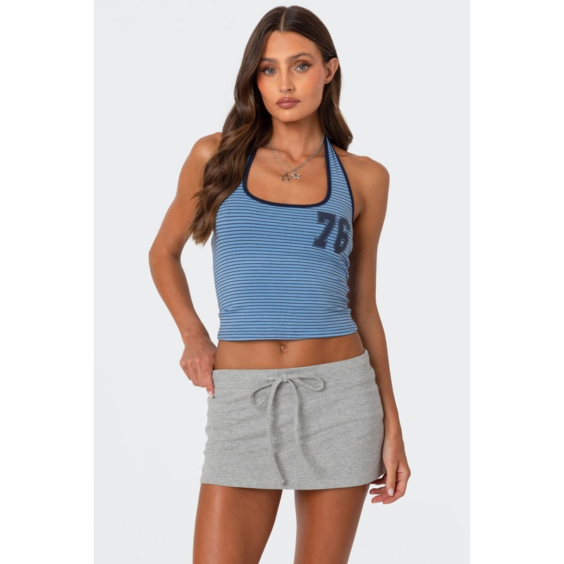 76 Striped Halter Top BLUE XS