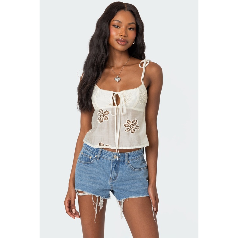 Airy Embroidered Top WHITE XS