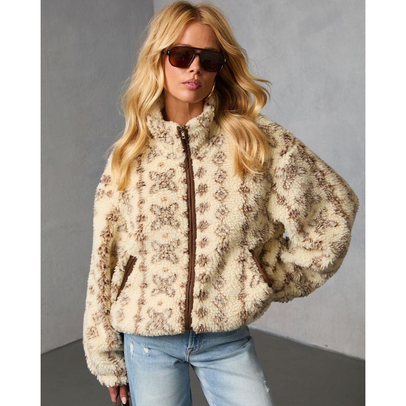 Bramble Fair Isle Print Fleece Jacket Ivory Multi XS