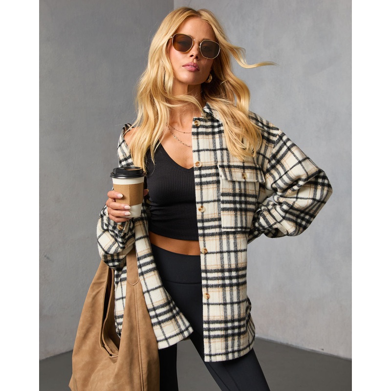 Cabin Cutie Plaid Shirt Jacket Ivory Multi XS