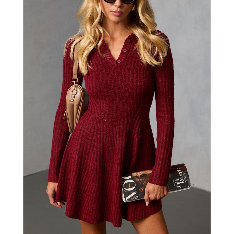 Cecilie Knit Mini Dress Wine XS