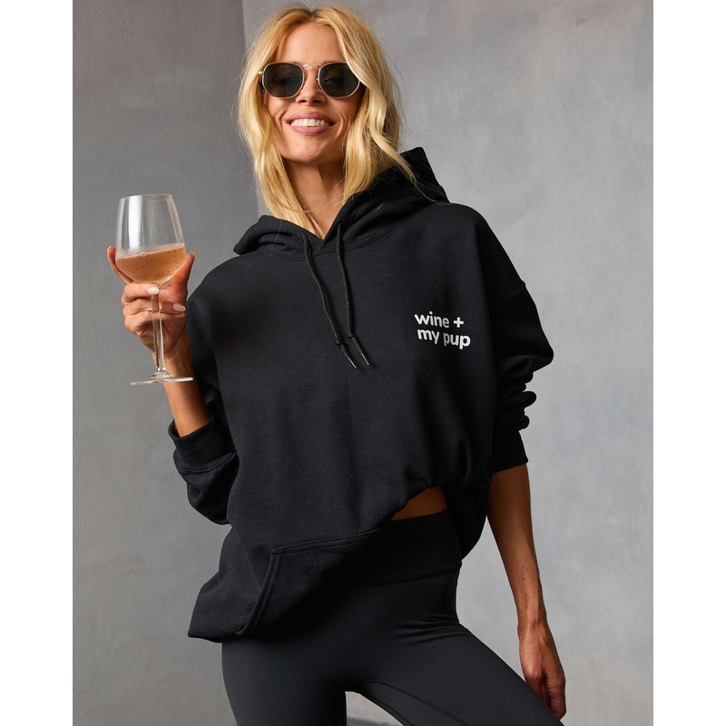 Wine And My Pup Graphic Sweatshirt Black XS