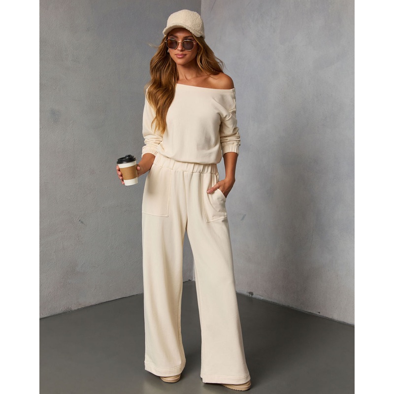 Danita Knit Wide Leg Jumpsuit Cream S