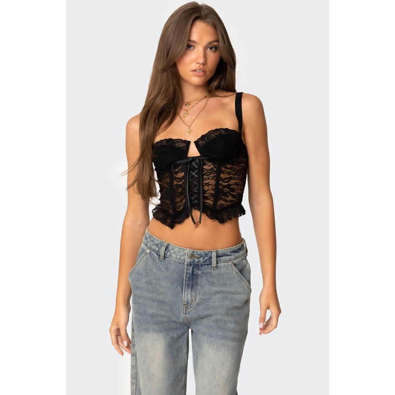 Josslyn Sheer Lace Corset BLACK XS
