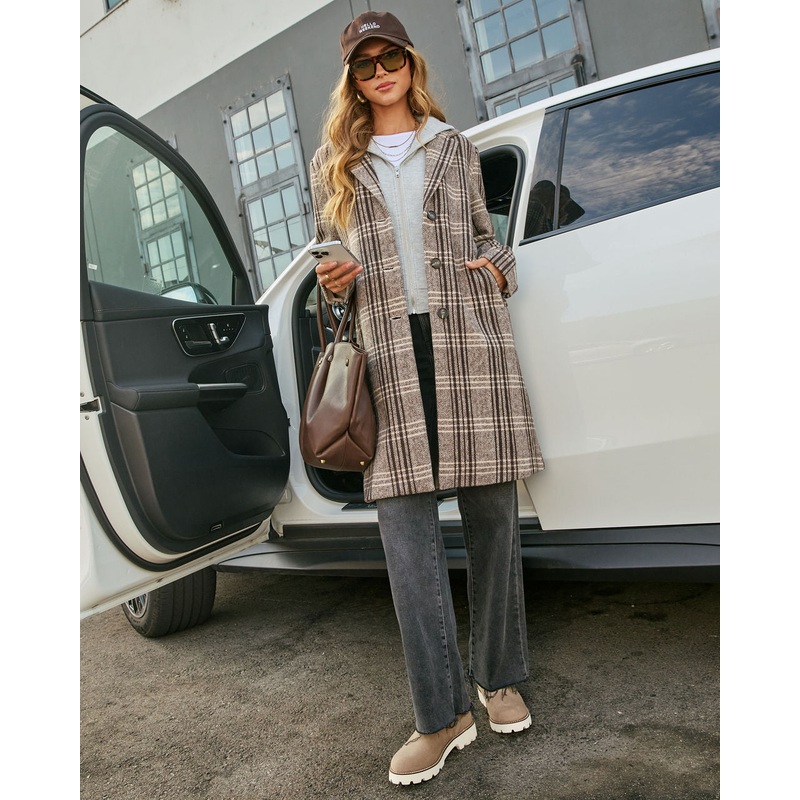 Maplewood Plaid Twofer Hoodie Coat Brown XS