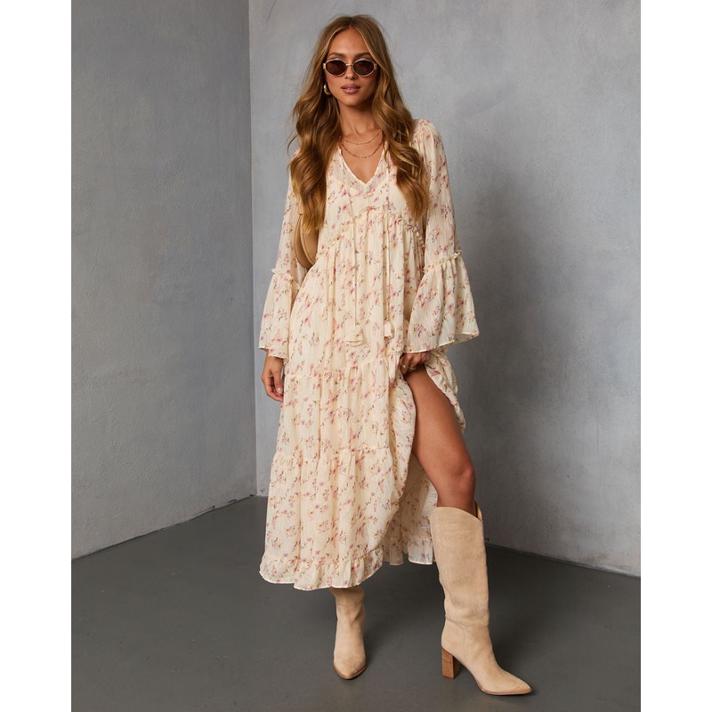 Amber Drift Printed Maxi Dress Cream S