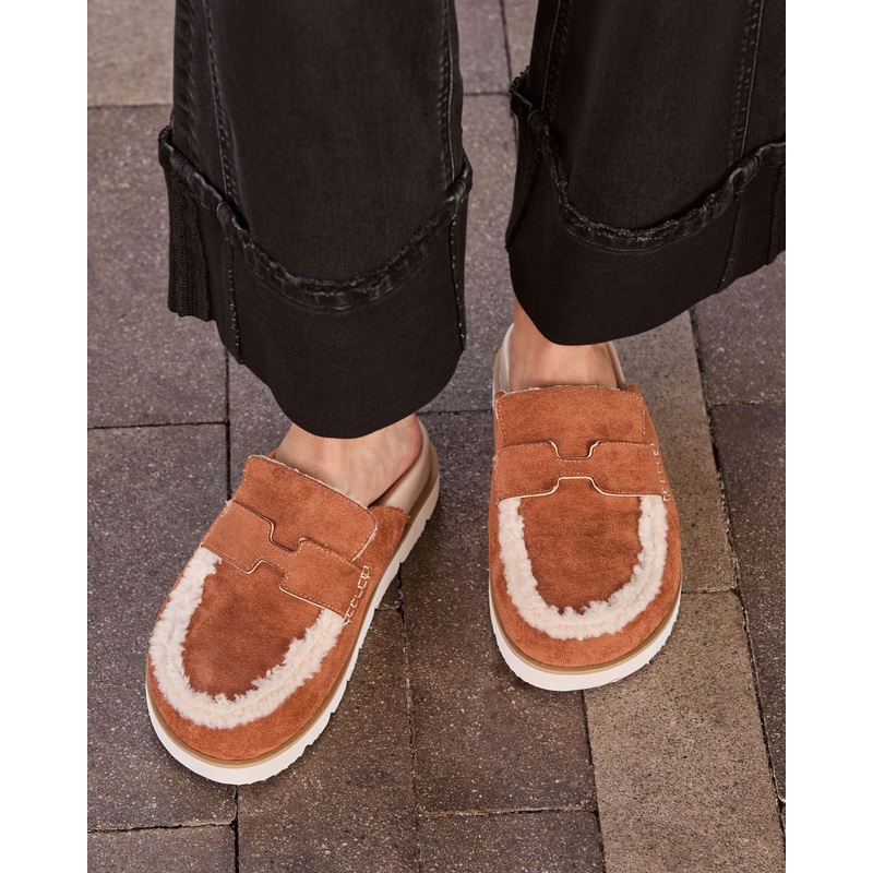 Biba Sherpa Lined Clog Mules Caramel 6