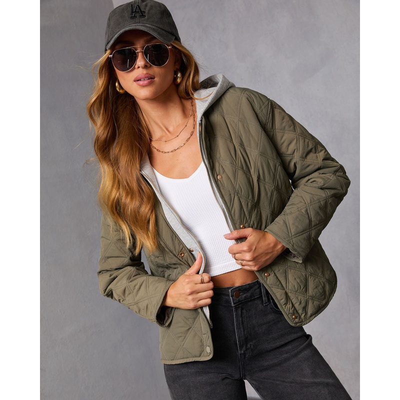 Cozycore Quilted Hooded Twofer Jacket Olive S