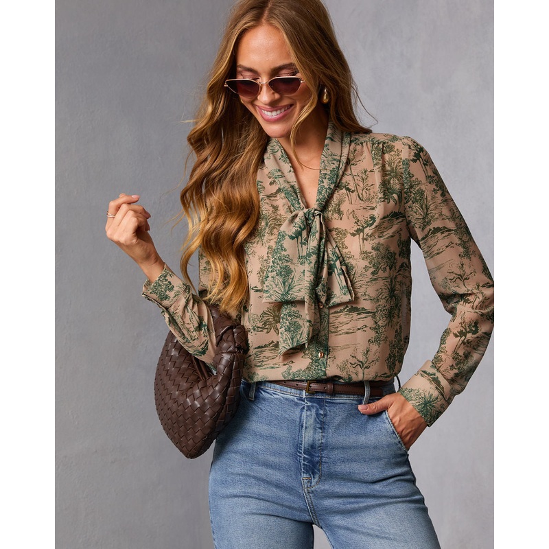 Edenia Abstract Print Blouse Taupe Multi S