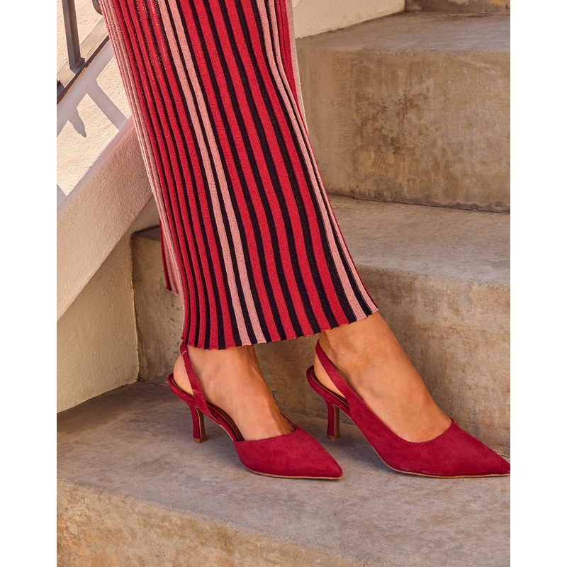 Kessie Suede Slingback Heels Burgundy 6