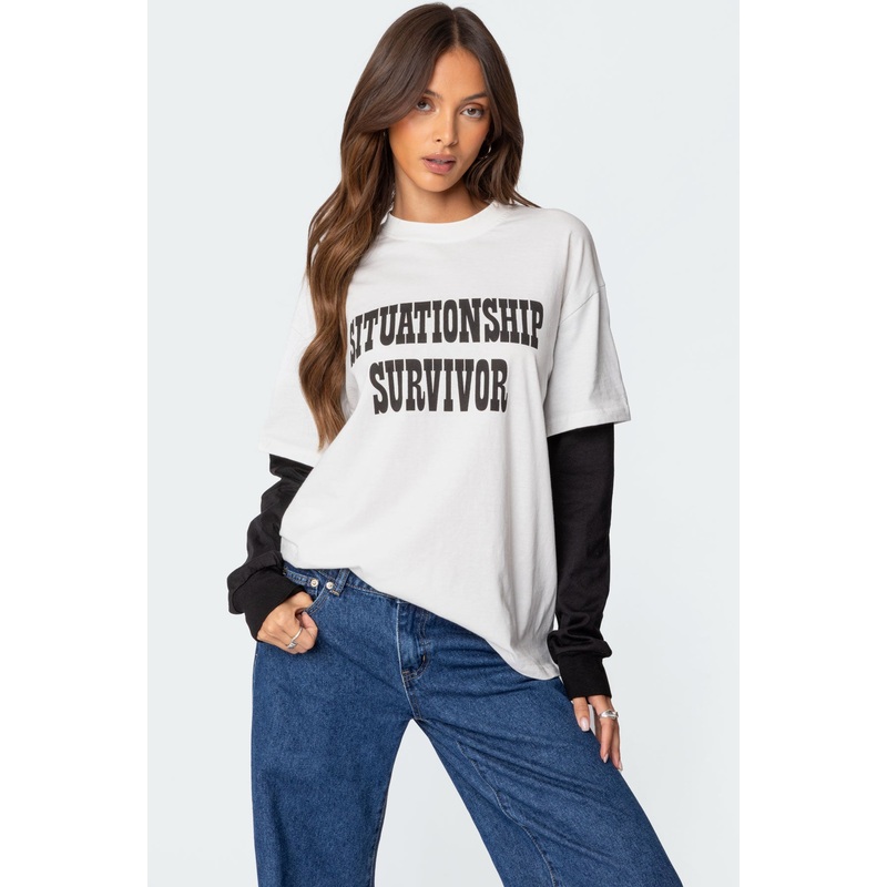 Situationship Oversized Layered T Shirt WHITE XS