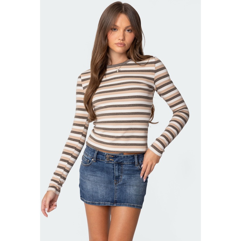 Sivan Striped Long Sleeve T Shirt BEIGE XS