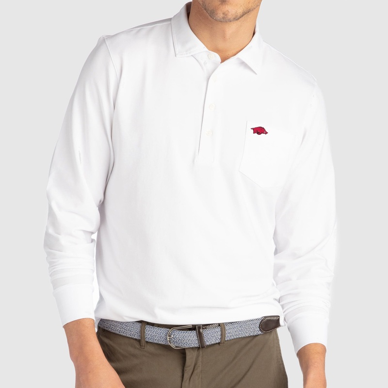 ARKANSAS RAZORBACKS | JACK LONG-SLEEVE POLO | COLLEGIATE WHITE SML