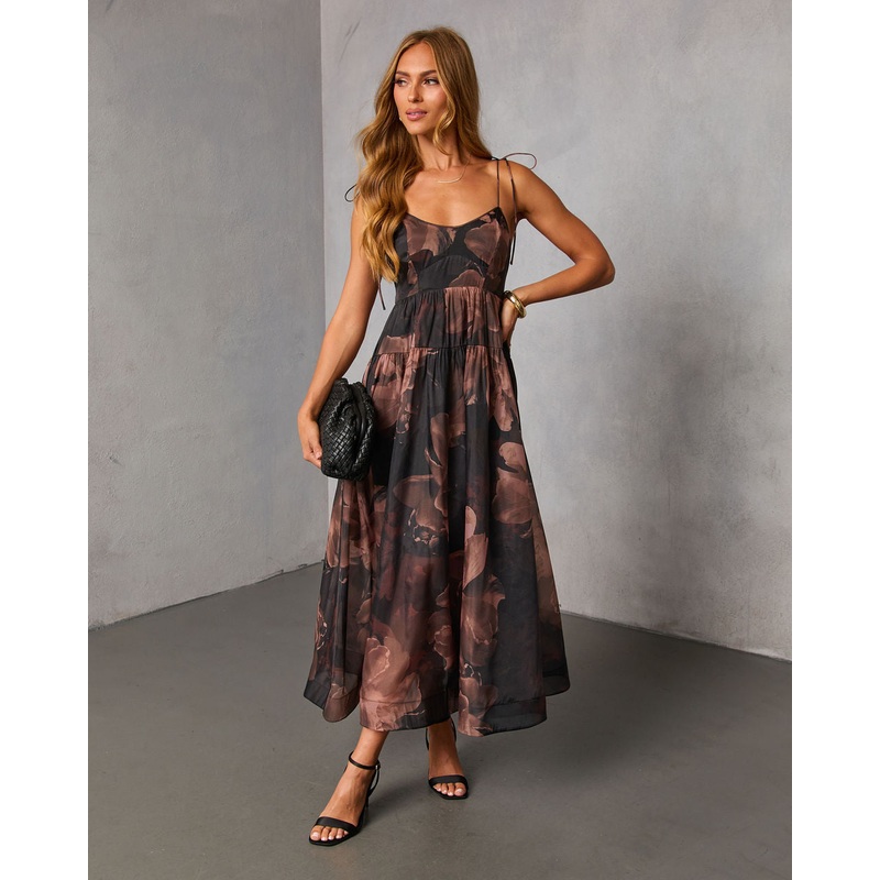 Ember Whisper Printed Fit And Flare Maxi Dress Black Floral XS