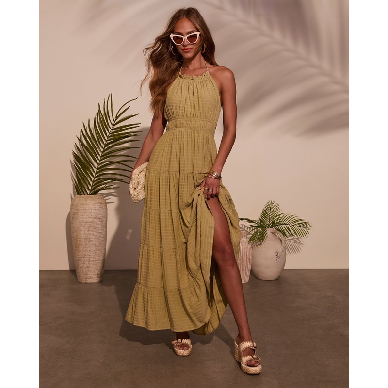 Good Timer  Halter A Line Maxi Dress Sage XS
