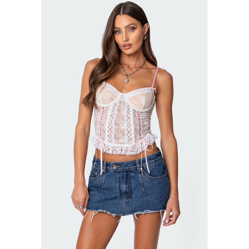 Nicolette Sheer Lace Corset WHITE XS