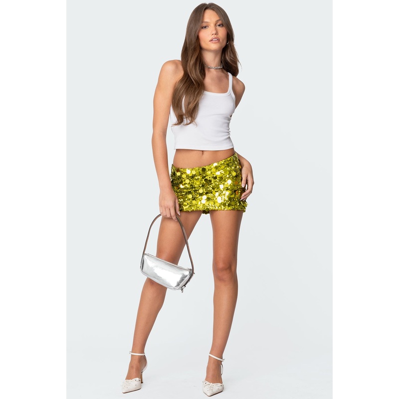 Sabina Low-Rise Sequin Mini Skirt GREEN XS
