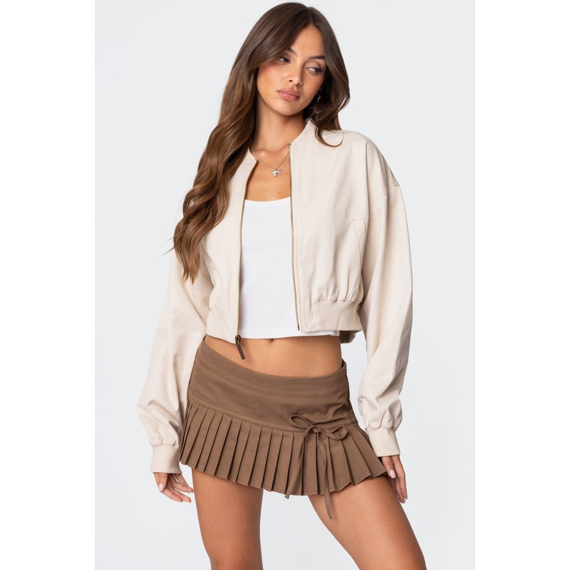 Zarria Cropped Bomber Jacket BEIGE XS