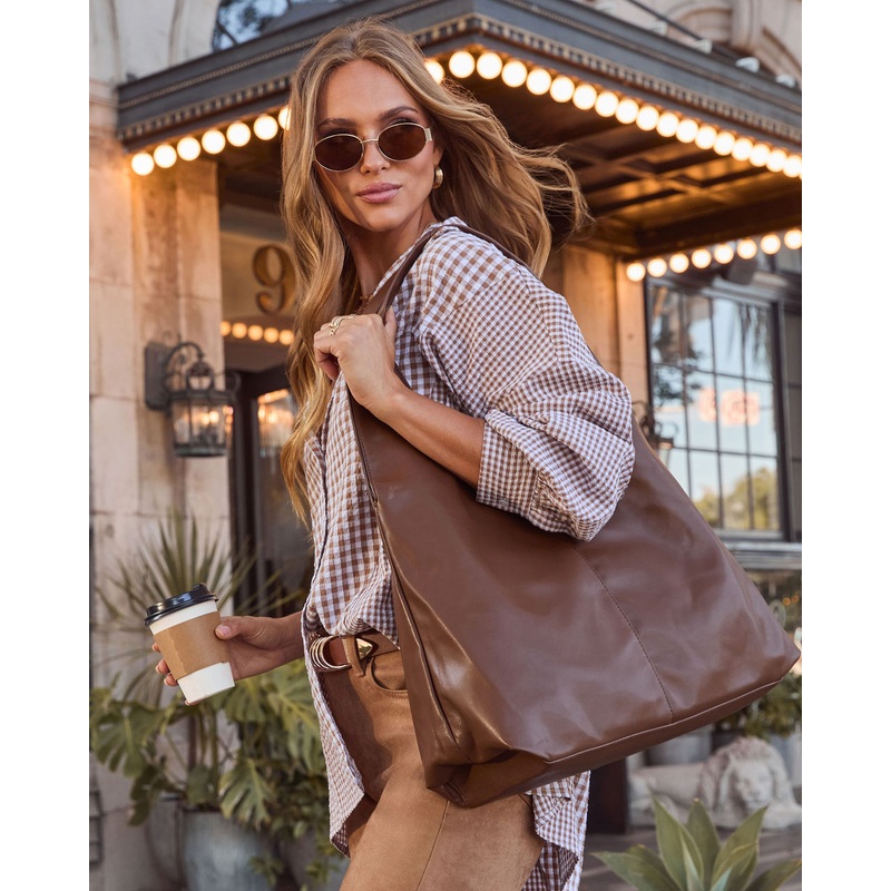 Barlow Leather Slouchy Tote Chocolate O/S