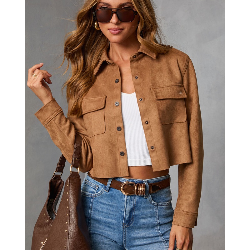 Butternut Suede Button Up Top Brown XS