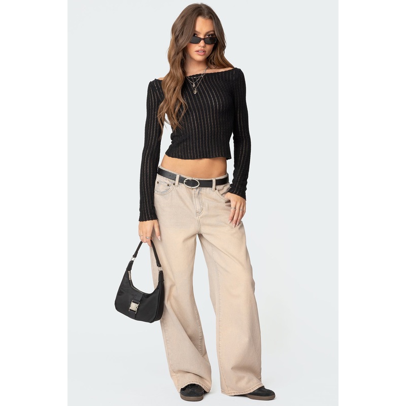 Dusty Washed Low Rise Jeans BEIGE XS