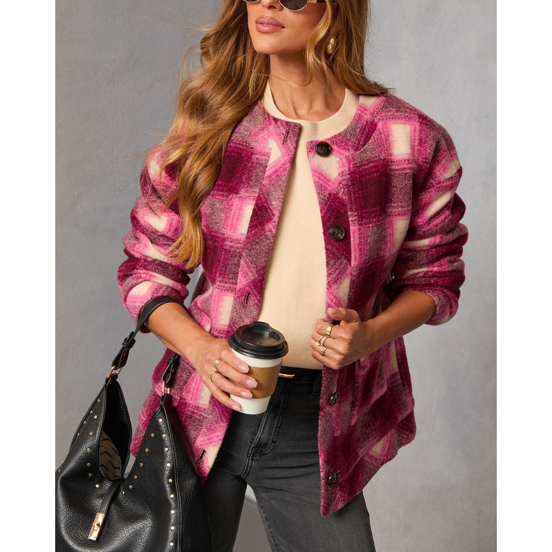 Eloura Brushed Plaid Jacket Burgundy Multi XS