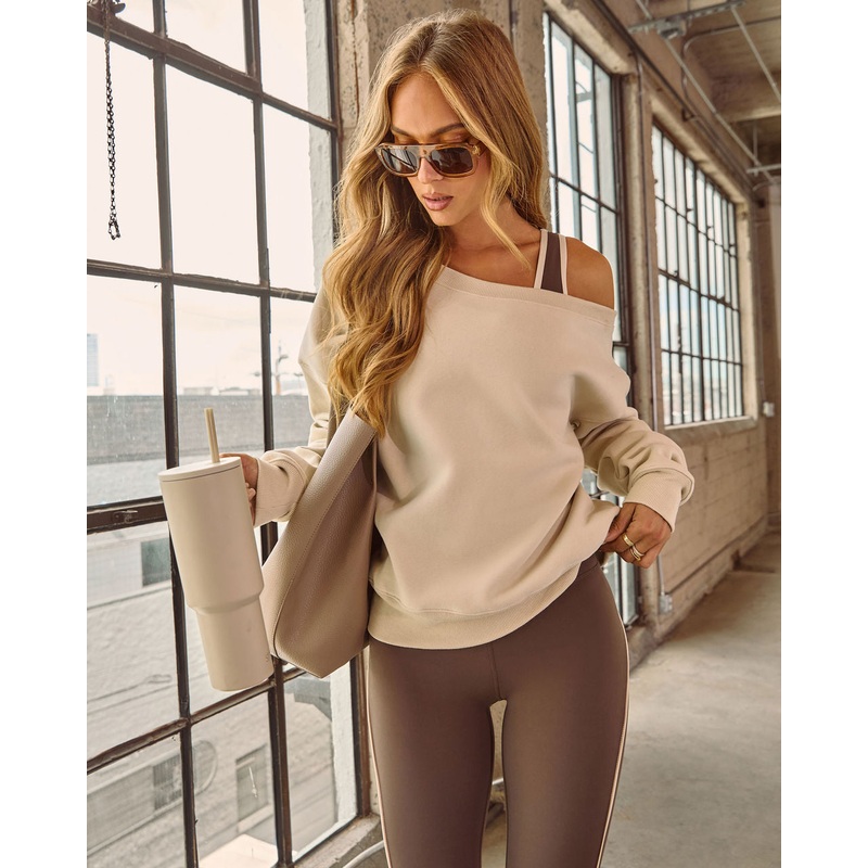Empower Luxe Off The Shoulder Sweatshirt Sand XS