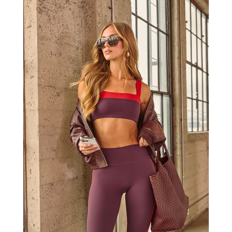 Free Flow Colorblock Sports Bra Burgundy XS
