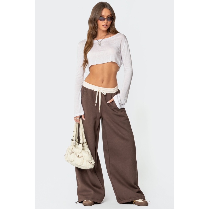 Mikki Wide Leg Sweatpants BROWN XS