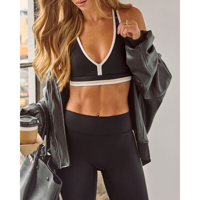 Victory Lap V-Cut Racerback Sports Bra Black Multi XS