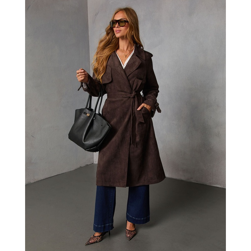 Westray Suede Trench Coat Dark Brown XS
