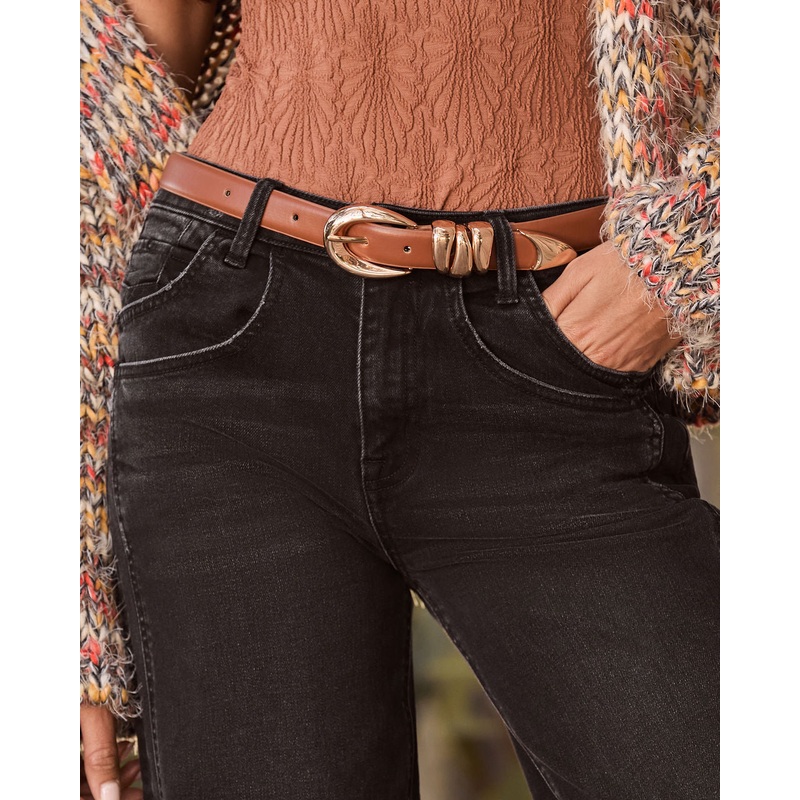 Burnt Umber Stacked Loop Leather Belt Brown O/S